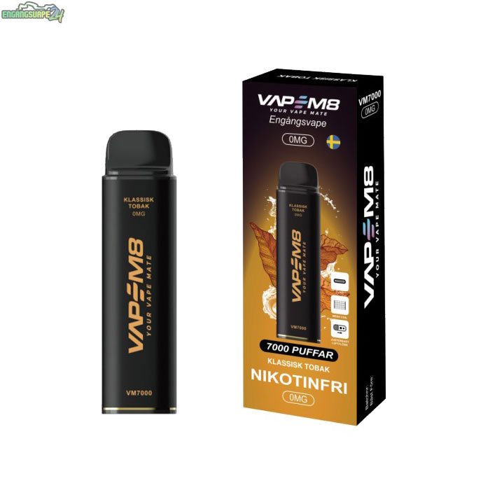 VapeM8-VM7000-engangs-vape-nikotinfri-Klassisk-Tobak