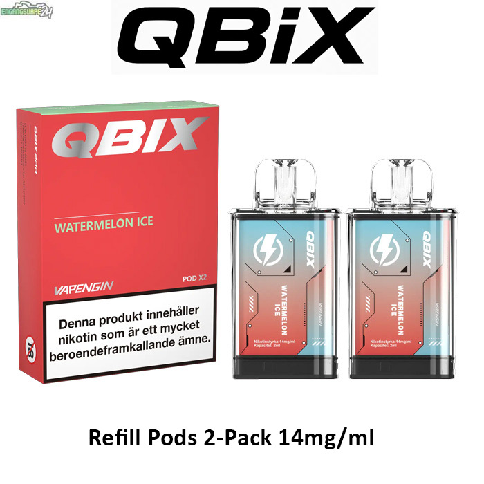 QBIX-Refill-pod-2-pack-14mg-Watermelon-ice QBIX Smakpod 14mg Watermelon Ice 600 Puffar (2-Pack)